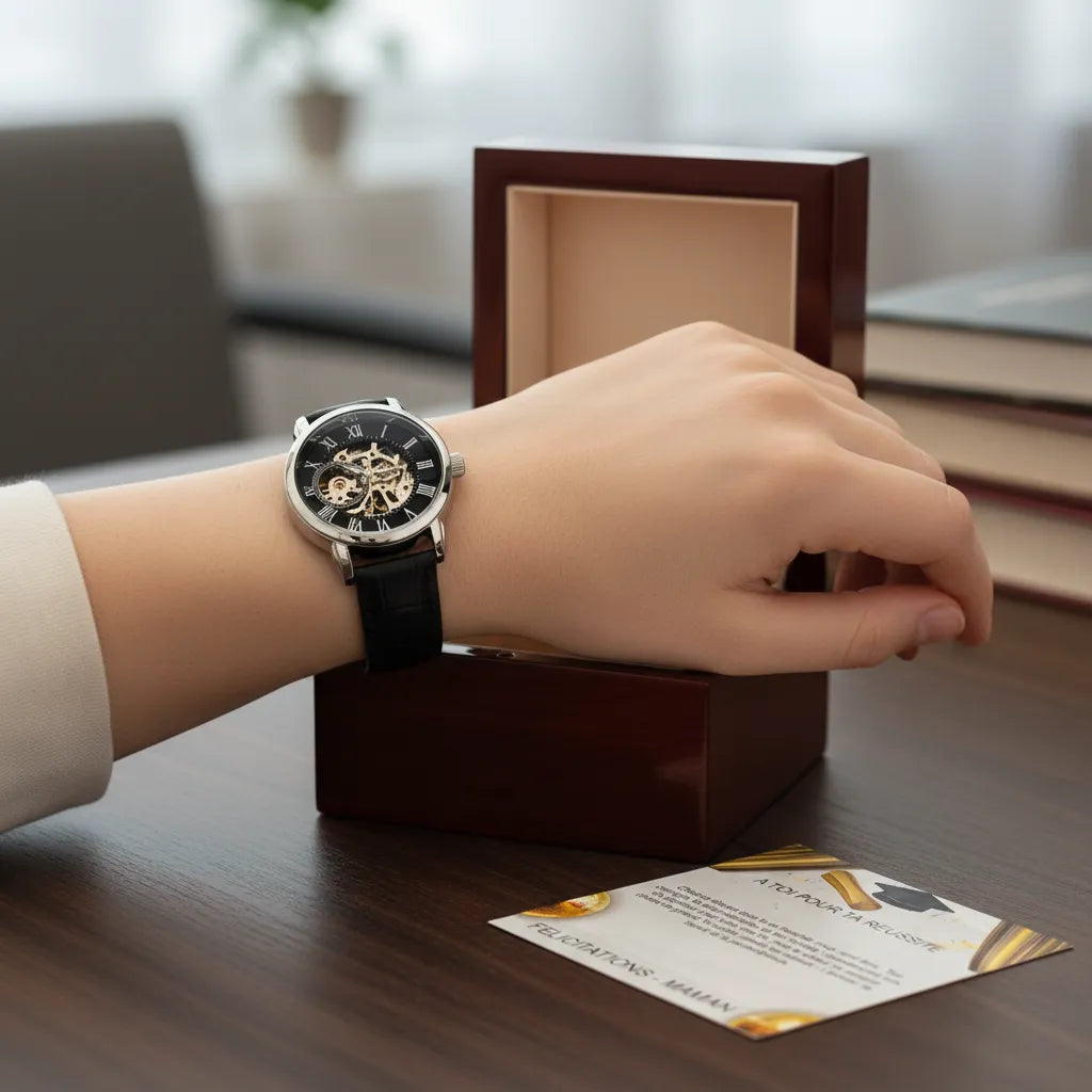 MONTRE AVEC CARTE PERSONNALISÉE POUR HOMMES- CADEAU POUR GRADUATION, FIN D'ÉTUDES