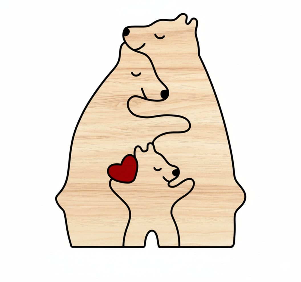 Puzzle En Bois Personnalisé Avec Prénoms - Famille Oursons