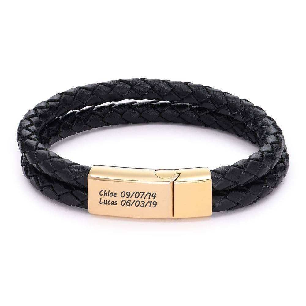 Men's Personalized Braided Leather Bracelet – Engraved Names