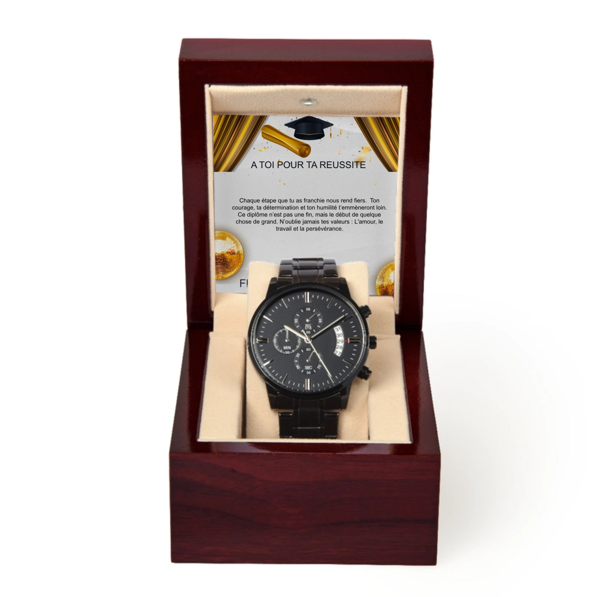 MONTRE CHRONOGRAPHE NOIRE - POUR TA GRADUATION