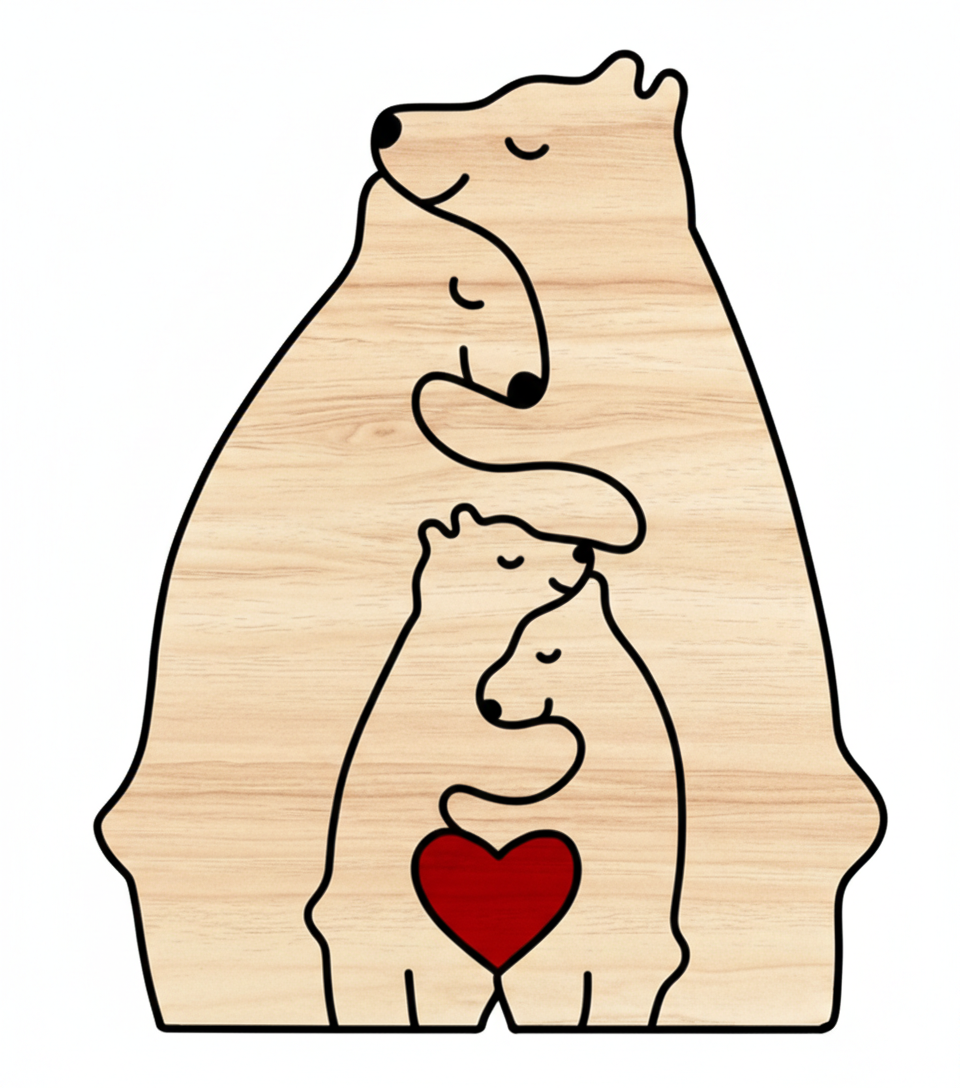 Puzzle En Bois Personnalisé Avec Prénoms - Famille Oursons