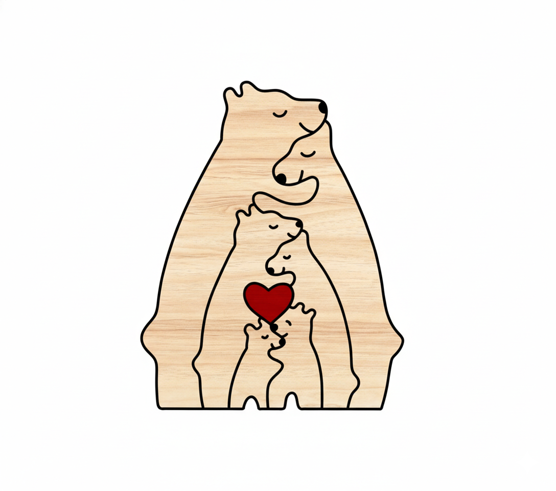 Puzzle En Bois Personnalisé Avec Prénoms - Famille Oursons