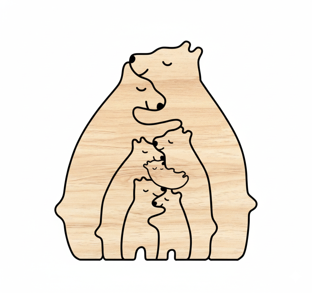 Puzzle En Bois Personnalisé Avec Prénoms - Famille Oursons