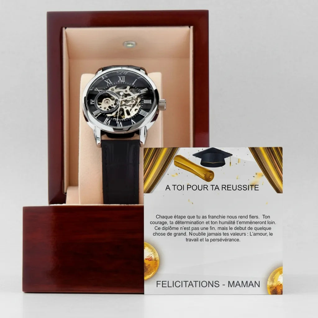 MONTRE AVEC CARTE PERSONNALISÉE POUR HOMMES- CADEAU POUR GRADUATION, FIN D'ÉTUDES