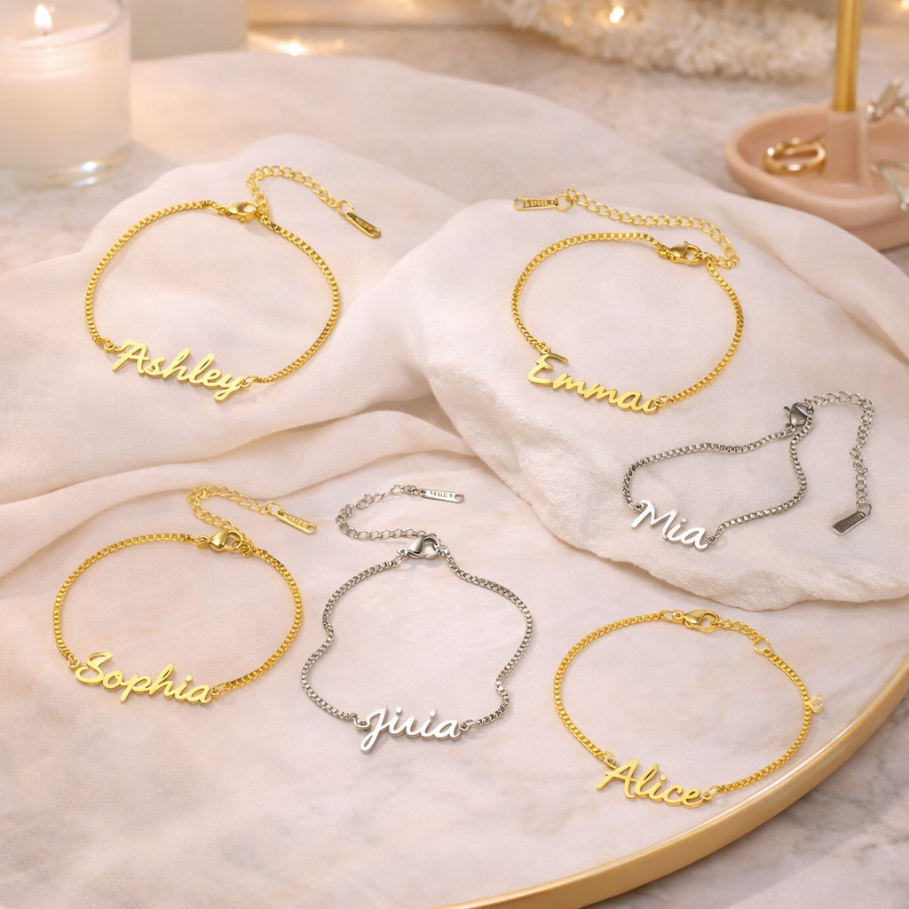 Bracelet Personnalisé Femme & Fille en Acier Inoxydable – Chaîne à Maillons avec Prénom Gravé