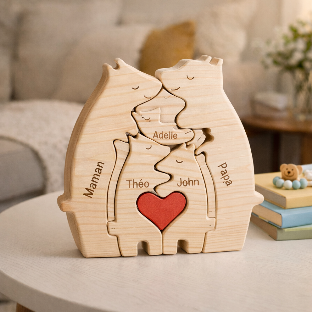 Puzzle En Bois Personnalisé Avec Prénoms - Famille Oursons