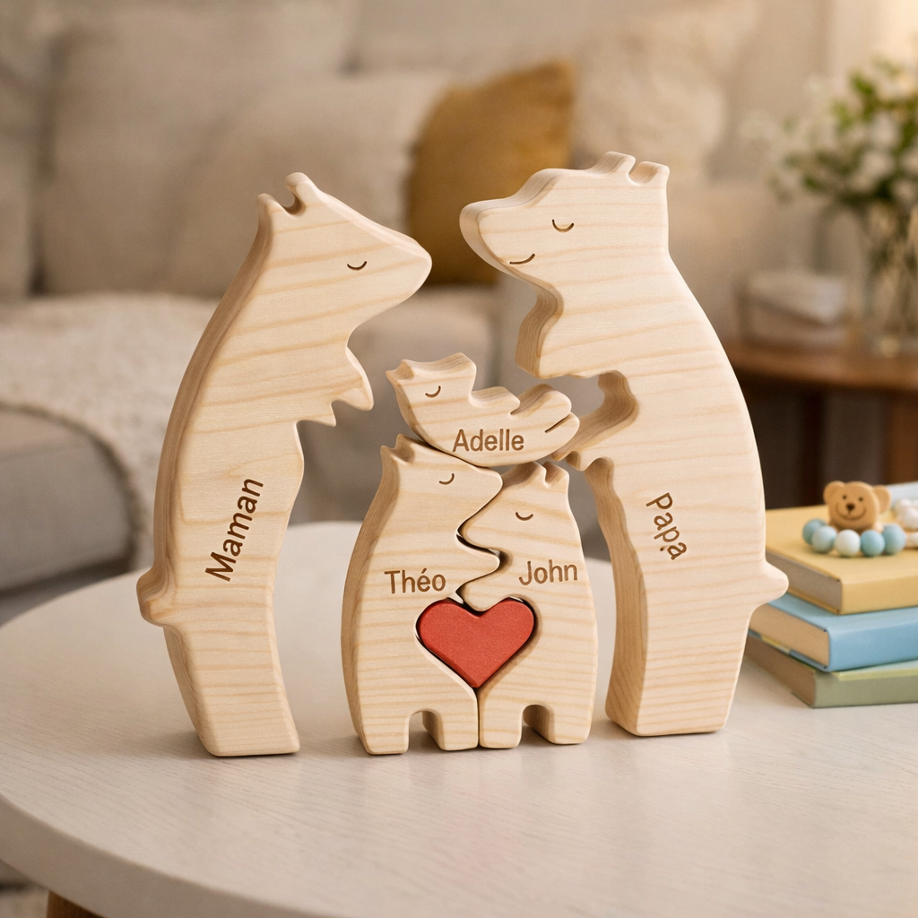 Puzzle En Bois Personnalisé Avec Prénoms - Famille Oursons