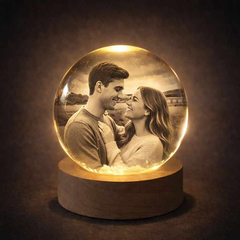 Veilleuse Boule de Cristal Personnalisée – Cadeau Photo LED Unique