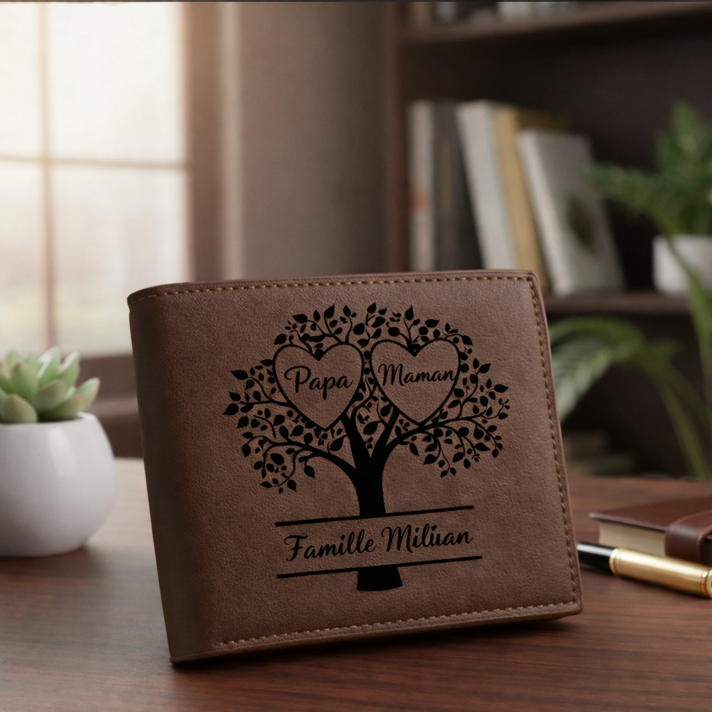 Portefeuille Homme en Cuir Personnalisé – Arbre Généalogique Avec Prénoms