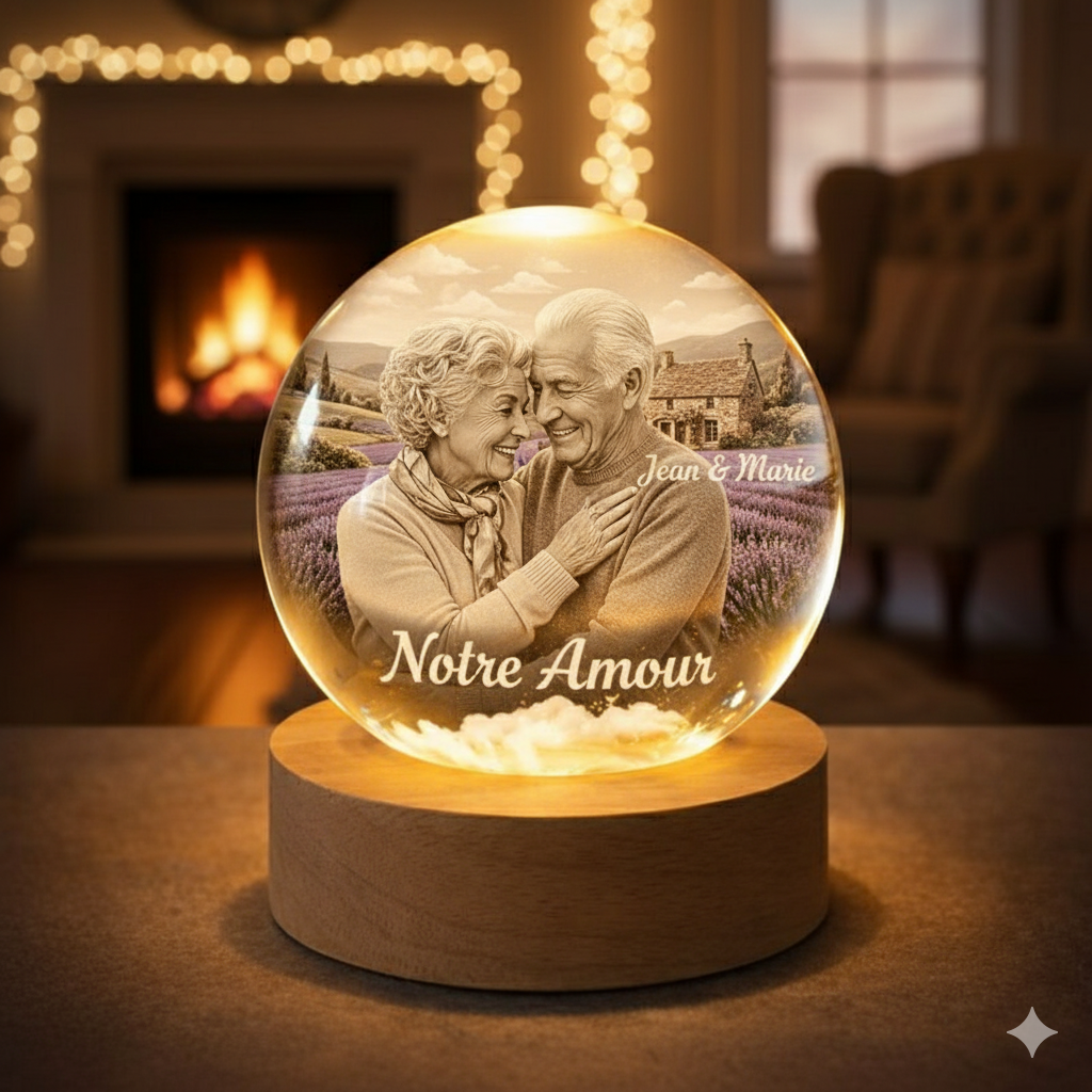 Veilleuse Boule de Cristal Personnalisée – Cadeau Photo LED Unique