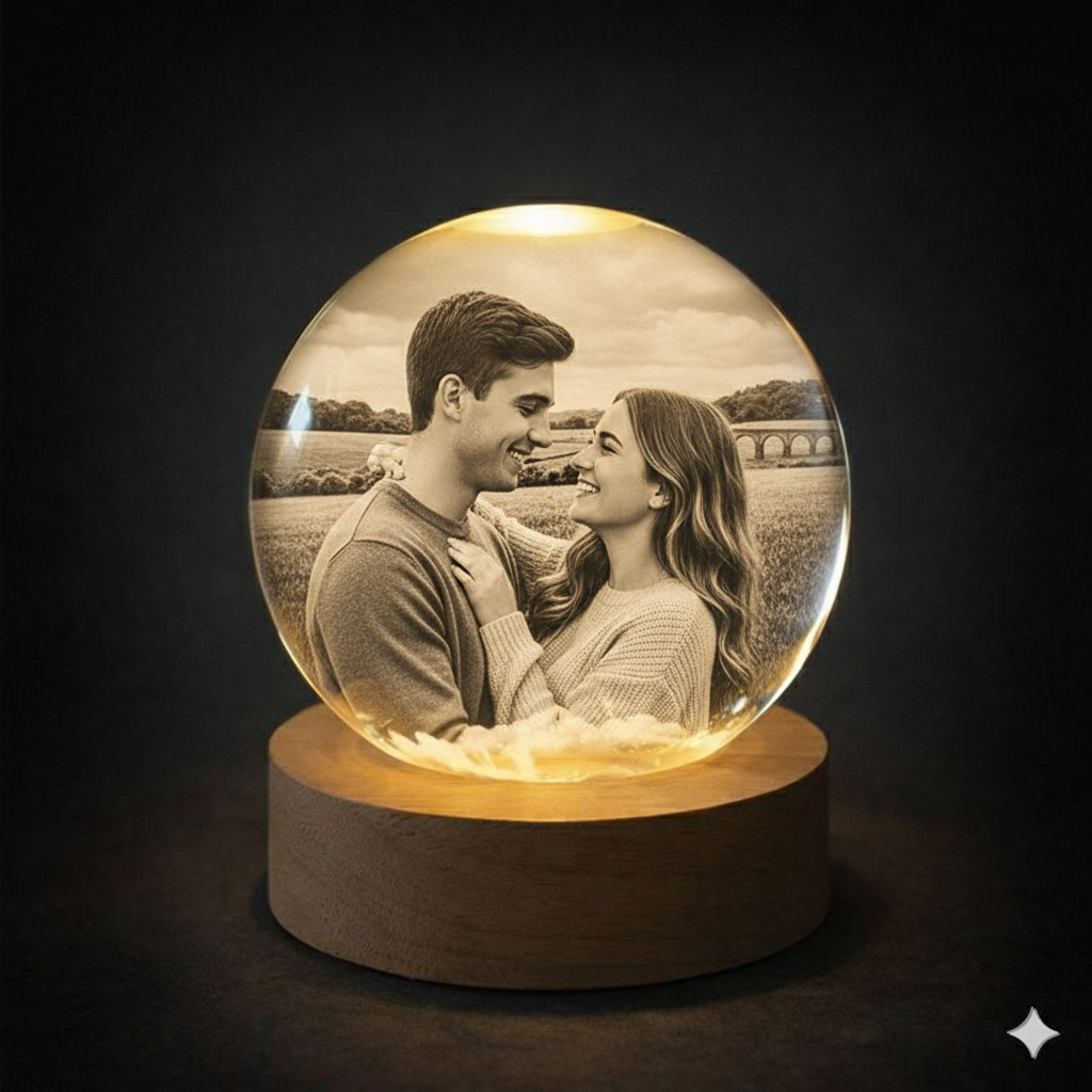 Veilleuse Boule de Cristal Personnalisée – Cadeau Photo LED Unique