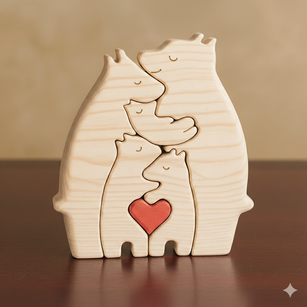 Puzzle En Bois Personnalisé Avec Prénoms - Famille Oursons