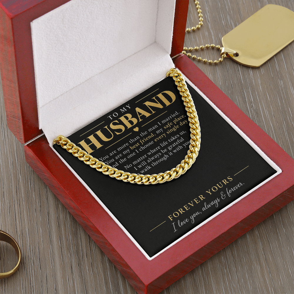 Cuban Link Chain for Husband, Gift from Wife, Men's Gold Chain Necklace, Anniversary Gift, Birthday Gift for Husband