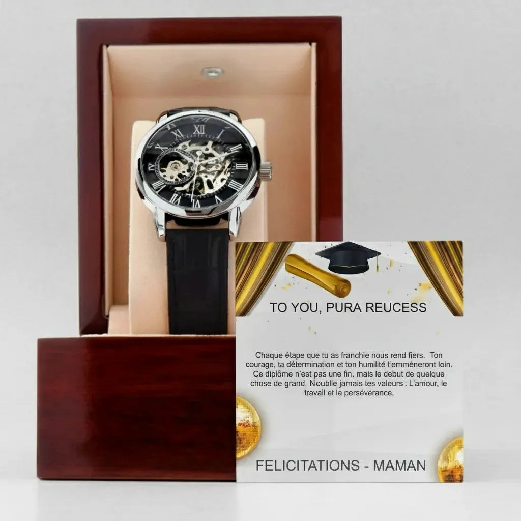 MONTRE AVEC CARTE PERSONNALISÉE POUR HOMMES- CADEAU POUR GRADUATION, FIN D'ÉTUDES