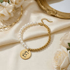 Premium Pearl & Gold Coin Bracelet: Mother of Pearl