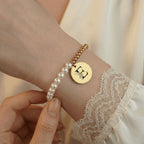 Premium Pearl & Gold Coin Bracelet: Mother of Pearl