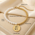 Premium Pearl & Gold Coin Bracelet: Mother of Pearl