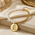 Premium Pearl & Gold Coin Bracelet: Mother of Pearl