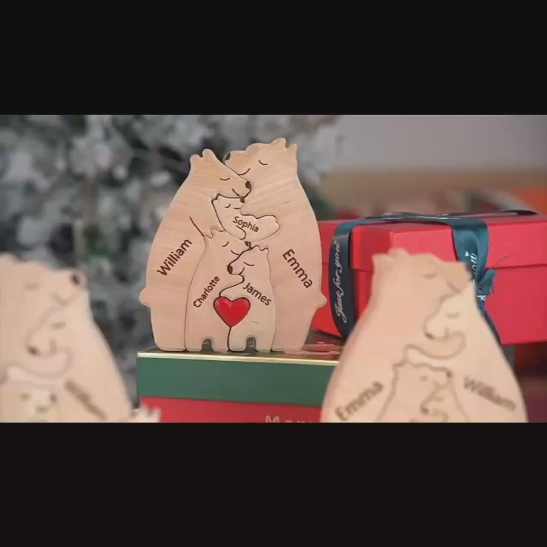 Puzzle En Bois Personnalisé Avec Prénoms - Famille Oursons